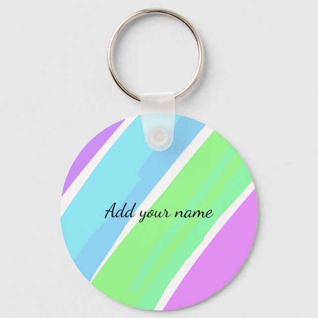 Chaveiro Pink blue green stripes add name text message here (Frente)