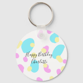 Chaveiro Pink blue yellowhappy birthday kids shapes abstrac