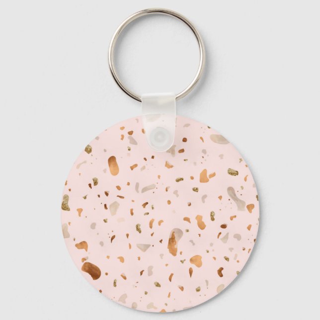 Chaveiro Pink Blush Terrazzo Com Douradas Manchas De Cobre (Frente)