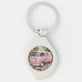 Chaveiro Pink Bus Beach Wall Art, Retro Van Print Californa