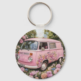 Chaveiro Pink Bus Beach Wall Art, Retro Van Print Californa