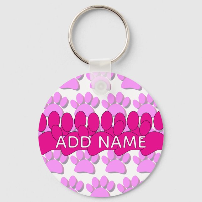 Chaveiro Pink Dog Paw Print Custom Personalized Name (Frente)
