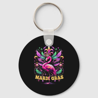 Chaveiro Pink Flamingo Mardi Gras Crown And Beads Mask Carn