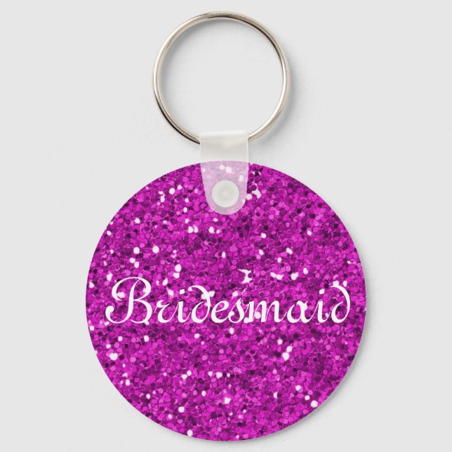 Chaveiro Pink Glitter Heart Personalized Bridesmaid (Frente)