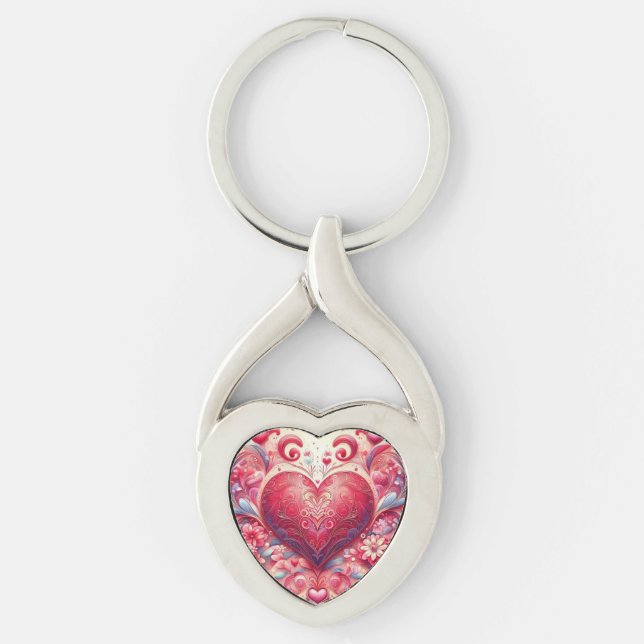 Chaveiro Pink Glittery Swirl Heart Keychain (Frente)