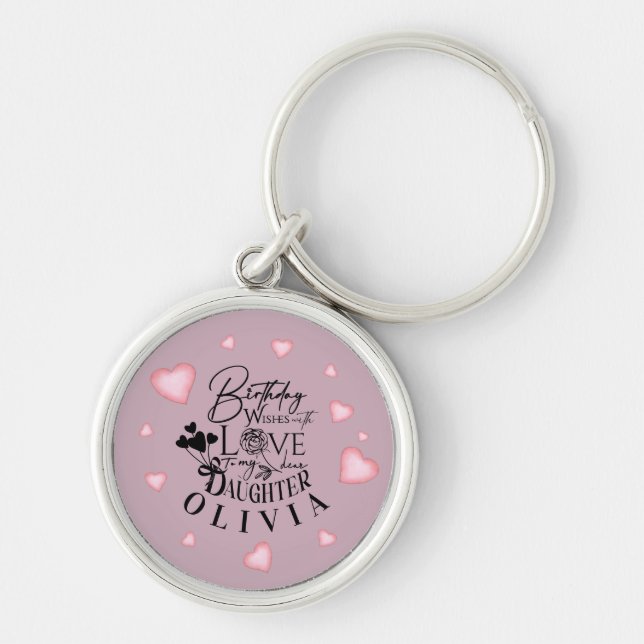 Chaveiro Pink Hearts Daughter Birthday Text Design (Frente)