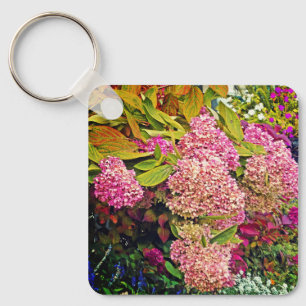 Chaveiro PINK HYDRANGEA GARDEN / voltar ao proprietário se 