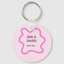 Chaveiro Pink pastel retro wedding border frame name date