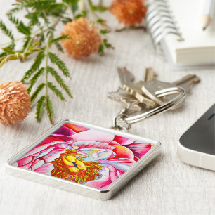 Chaveiro Pink Peony Watercolor belas artes