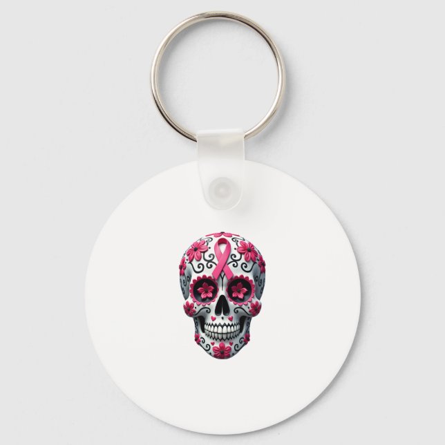 Chaveiro Pink Ribbon Sugar Skull Calavera Breast Cancer Awa (Frente)