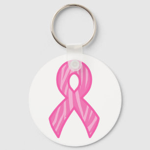 Chaveiro Pink Ribbon with Tiger Print Background Key Chain