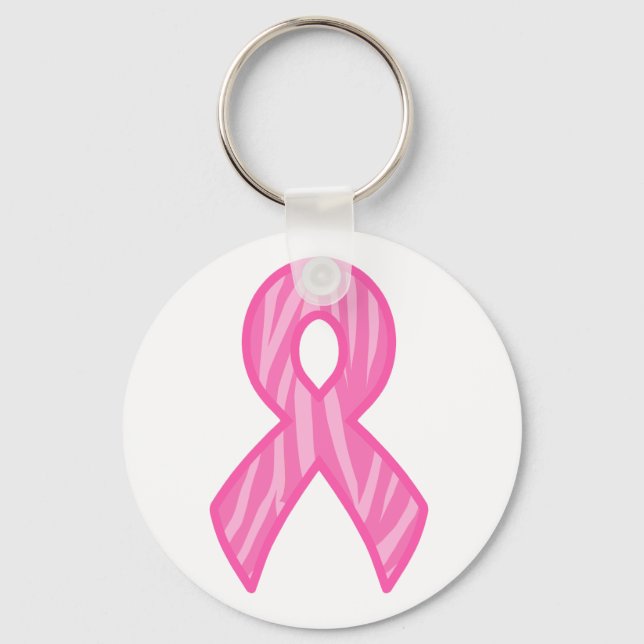 Chaveiro Pink Ribbon with Tiger Print Background Key Chain (Frente)