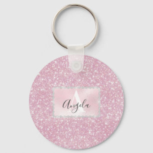 Chaveiro Pink Rose Gold Sparkly Glitter Monogram Girly