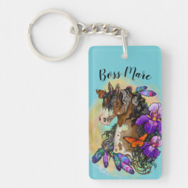 Chaveiro Pinte o mustang do cavalo com íris e borboletas