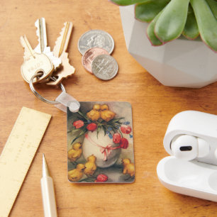 Chaveiro Pintinhos de Páscoa Vintage com Flores de Tulipa V
