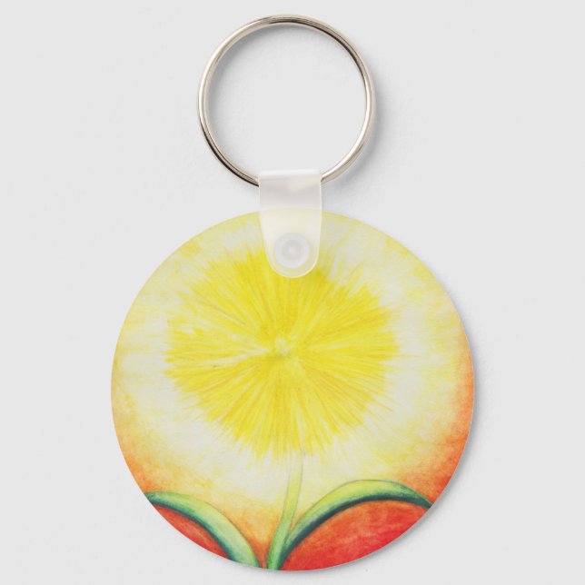 Chaveiro pintura a aquarela brilho de flor amarela vintado (Frente)