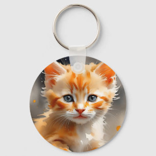 Chaveiro Pintura aquosa de um gato laranja giro