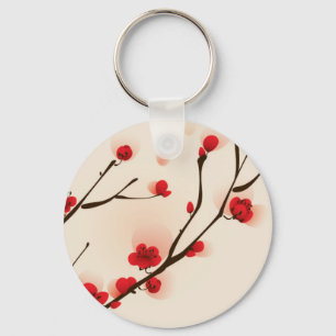 Chaveiro Pintura asiática do estilo, flor da ameixa no