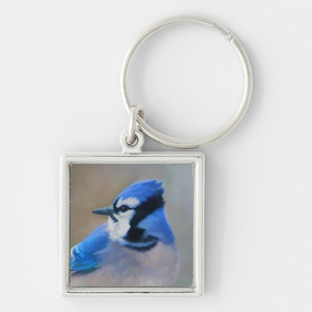 Chaveiro Pintura Blue Jay - Arte Original para Pássaros (Frente)