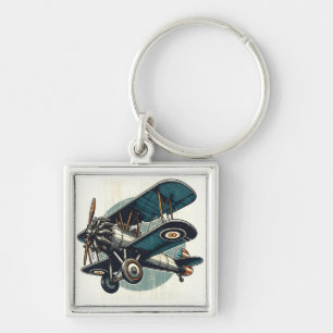 Chaveiro Pintura Clássica de Biplano Vintage Angustiado