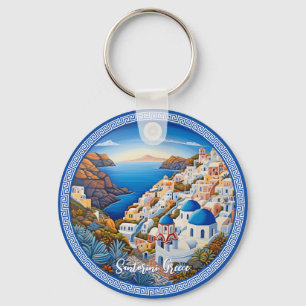 Chaveiro Pintura da Ilha da Grécia Santorini   Viagem Art