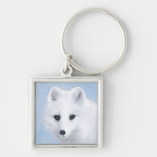 Chaveiro Pintura da Raposa do Ártico - Arte Original da Vi