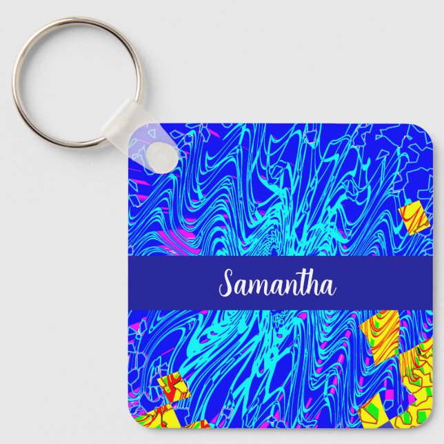 Chaveiro Pintura de Abstrato Azul Moderno (Frente)