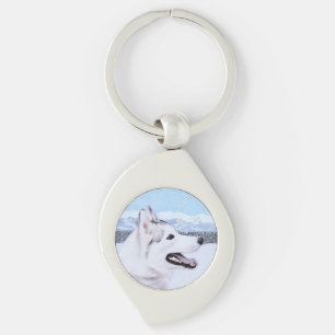 Chaveiro Pintura de Cachorro Siberian Husky (Prata e Branco
