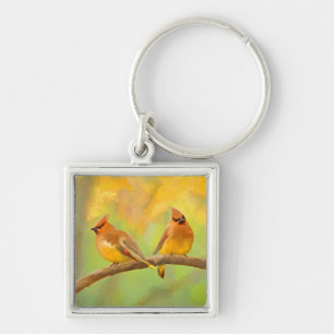 Chaveiro Pintura De Cedar Waxwing - Arte De Cachorro Origin