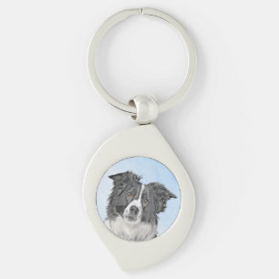 Chaveiro Pintura de Collie de Borda - Arte de Cachorro Orig
