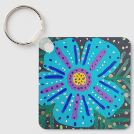 Chaveiro Pintura de Flor Azul