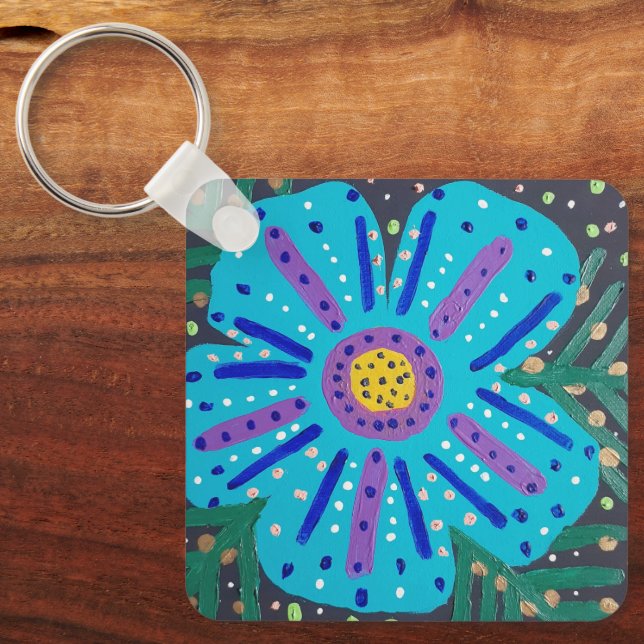 Chaveiro Pintura de Flor Azul (Frente)