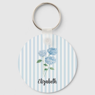 Chaveiro Pintura de Hortênsia Azul com Nome Personalizado e
