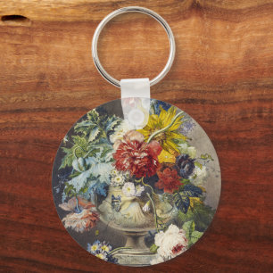 Chaveiro Pintura de Jardim Botânico Floral Elegante Vintage