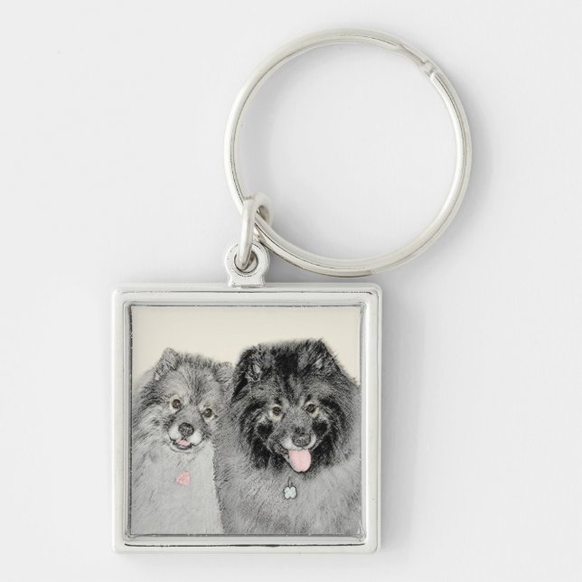 Chaveiro Pintura de Keeshond, Mãe e Filho - Arte Original d (Frente)