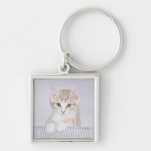 Chaveiro Pintura de Kitten Amarela - Arte Original para Gat