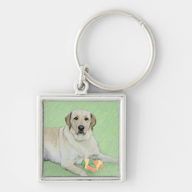 Chaveiro Pintura de Labrador Retriever Amarelo e Bolas de T (Frente)