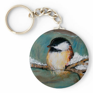 Chaveiro Pintura de pássaro de frango-de-inverno bonito