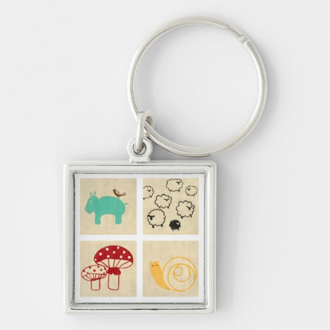 Chaveiro Pintura de quatro blocos de madeira para crianças (Frente)