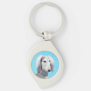 Chaveiro Pintura de Saluki (Prata) - Arte de Cachorro Origi