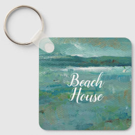 Chaveiro Pintura do Oceano Abstrato de Praia Costeira
