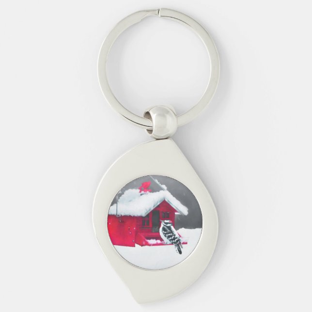 Chaveiro Pintura do Pica-Pau Downy - Arte Original (Frente)