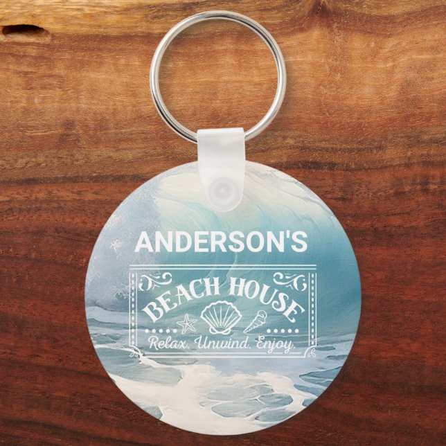Chaveiro Pintura do tema das ondas de praia (Frente)