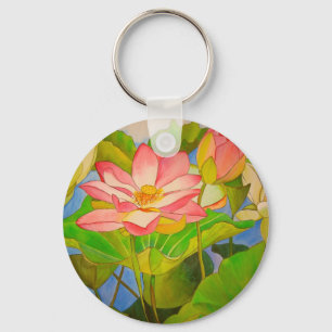 Chaveiro Pintura em aquarela de arte de lírio aquático rosa