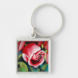Chaveiro Pintura em aquarela de rosa pink art flor