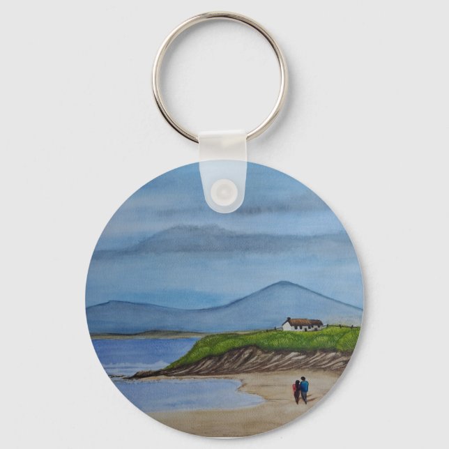 Chaveiro Pintura em aquarela de um dia romântico na praia (Frente)