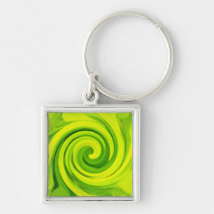 Chaveiro Pintura em espiral de arte líquida verde-Abstrato