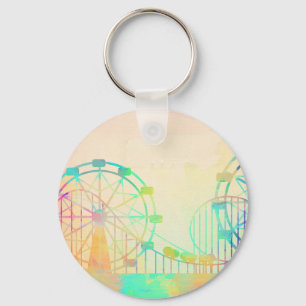Chaveiro Pintura em Watercolor Arte Ferris Wheel Fairground