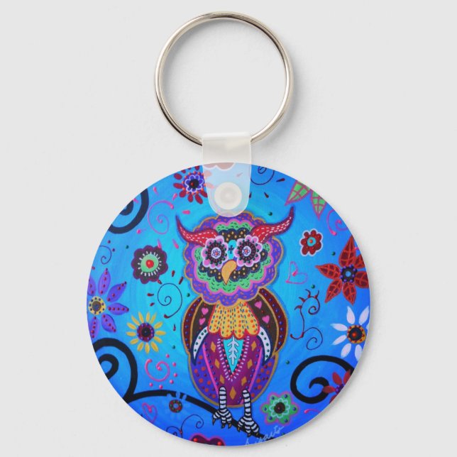 Chaveiro Pintura Mexicana de Talavera Owl (Frente)