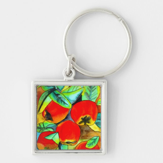 Chaveiro Pintura original aquarela de maçãs vermelhas (Frente)